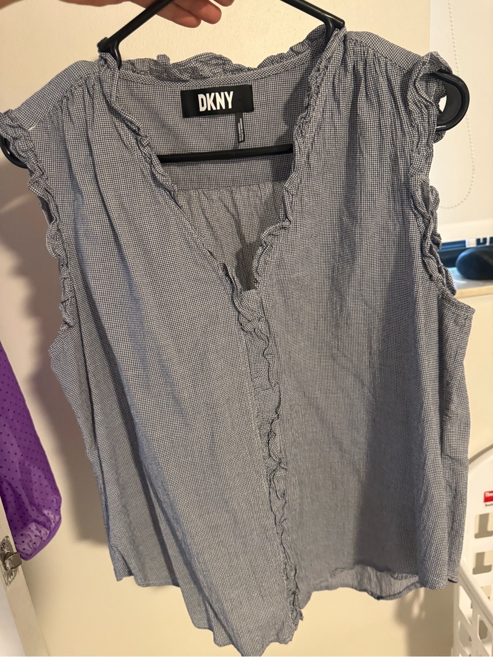 DKNY Blue Ruffle V-Neck Camisole